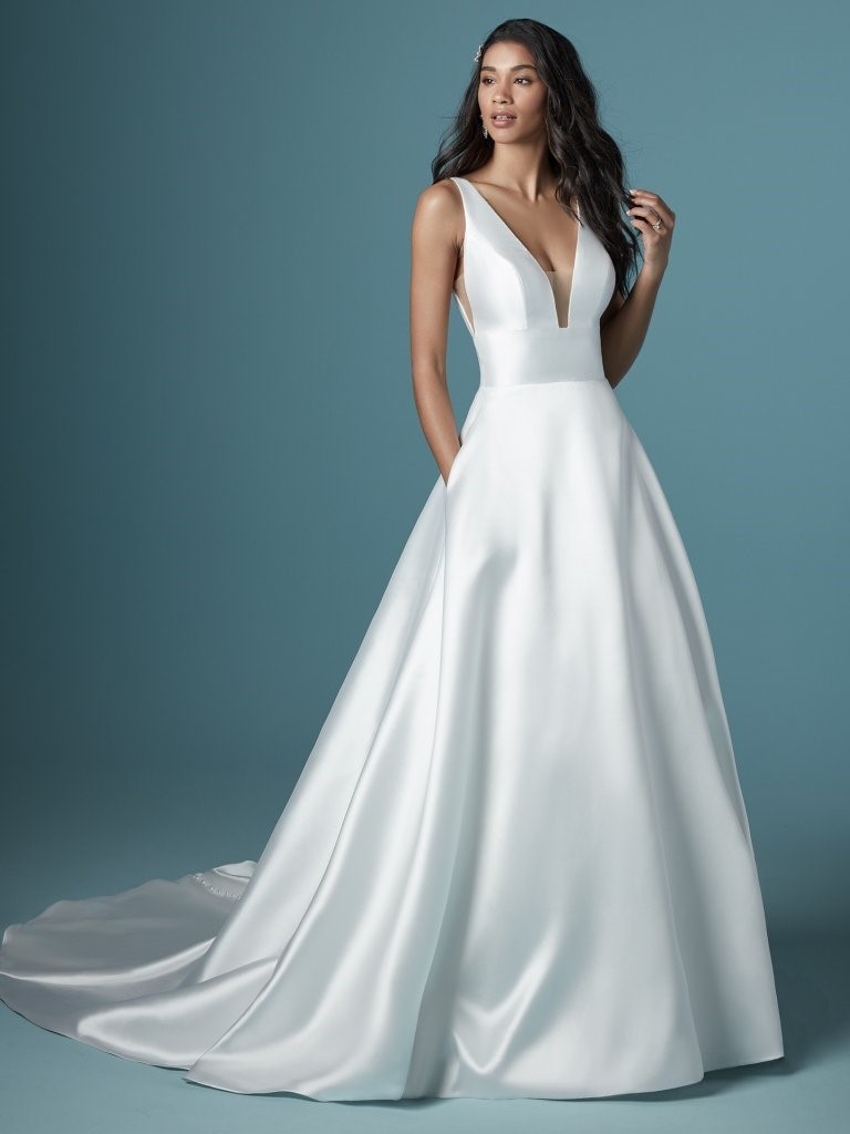 White Simple Wedding Dress Mermaid V-Neck Sleeveless Spaghetti Straps  Natural Waist Satin Fabric Split Front Bridal Gowns | Casual wedding dress,  Cheap wedding dress, Online wedding dress